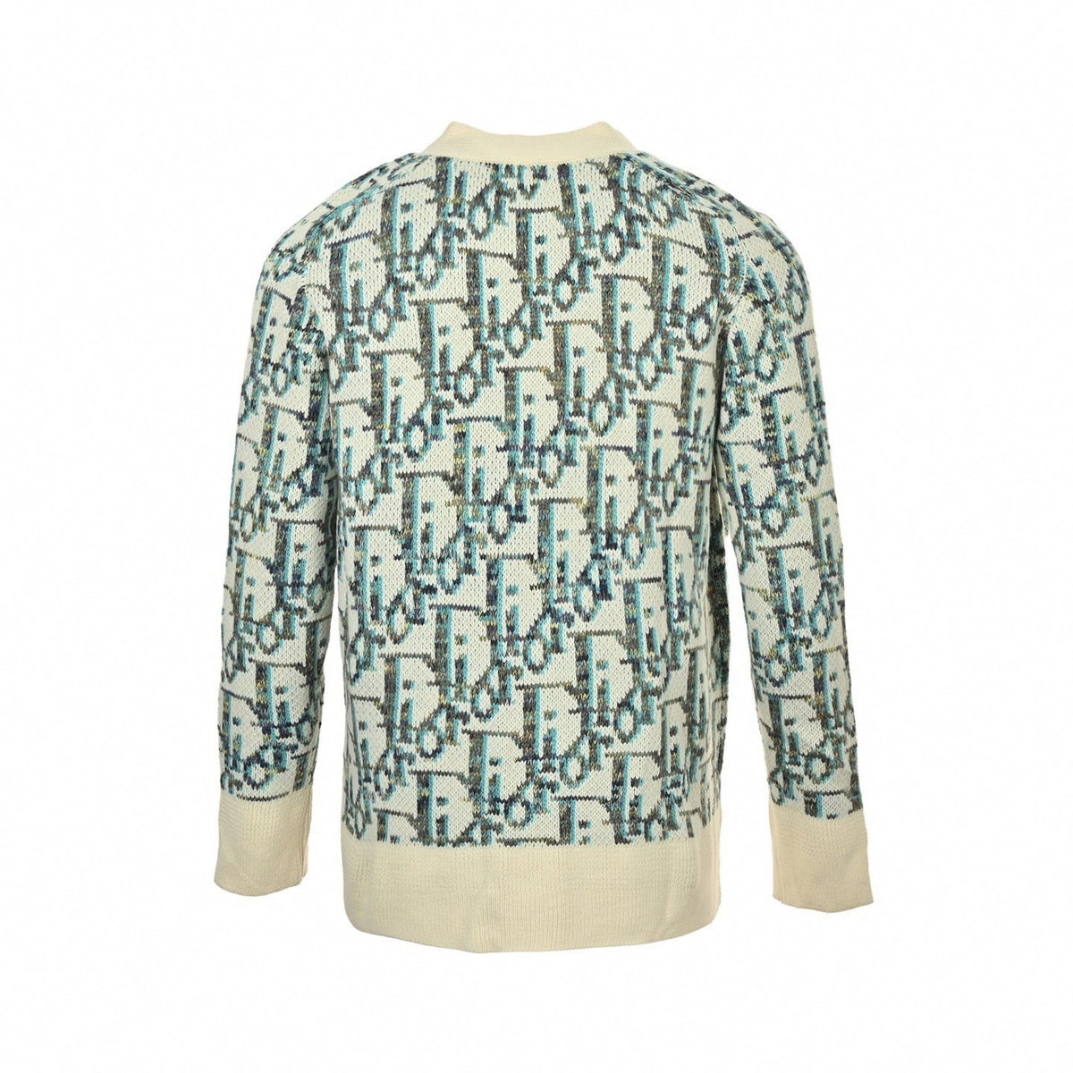 Oblique Cotton Jacquard Cardigan | White & Teal