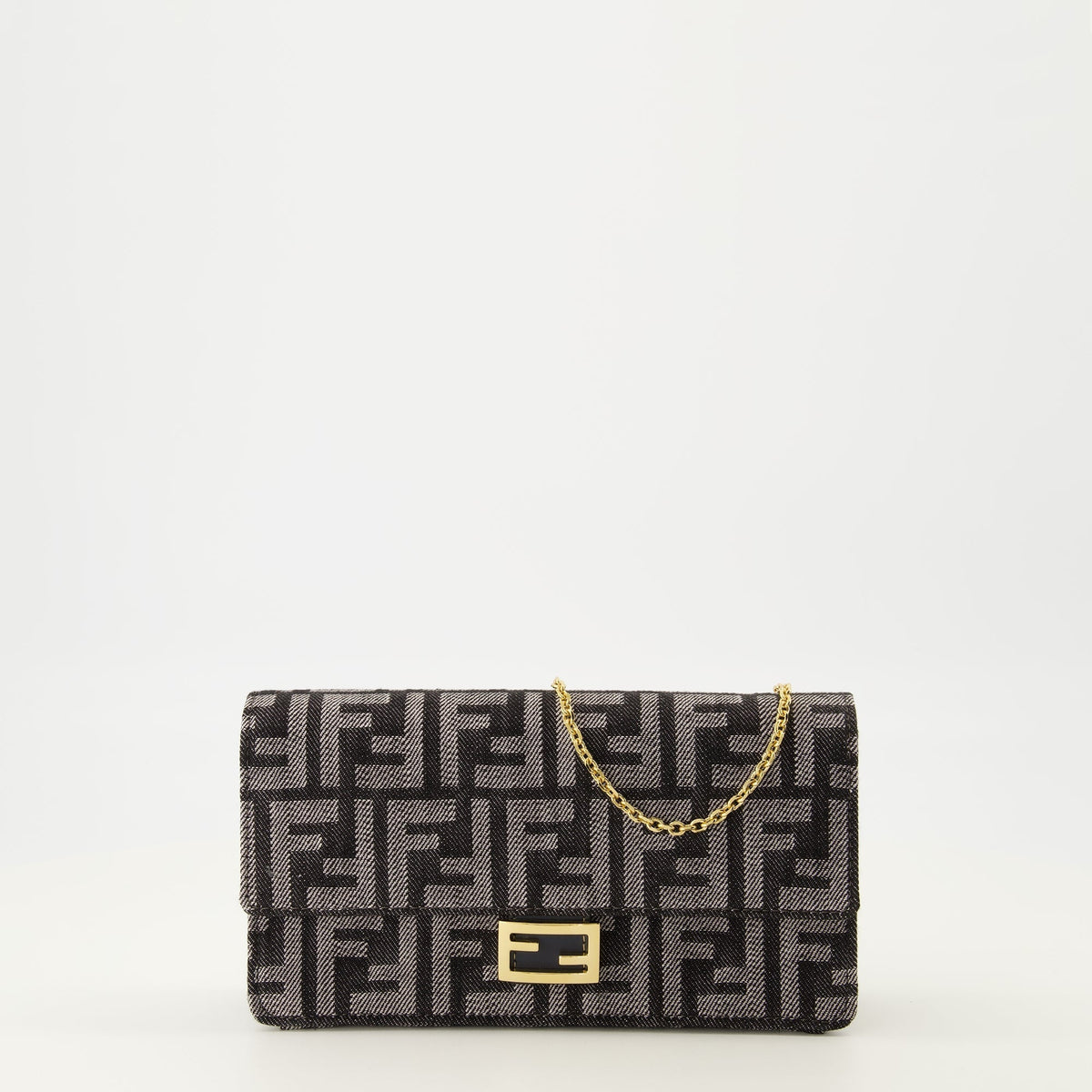 Gray FF Denim Chain Baguette Wallet