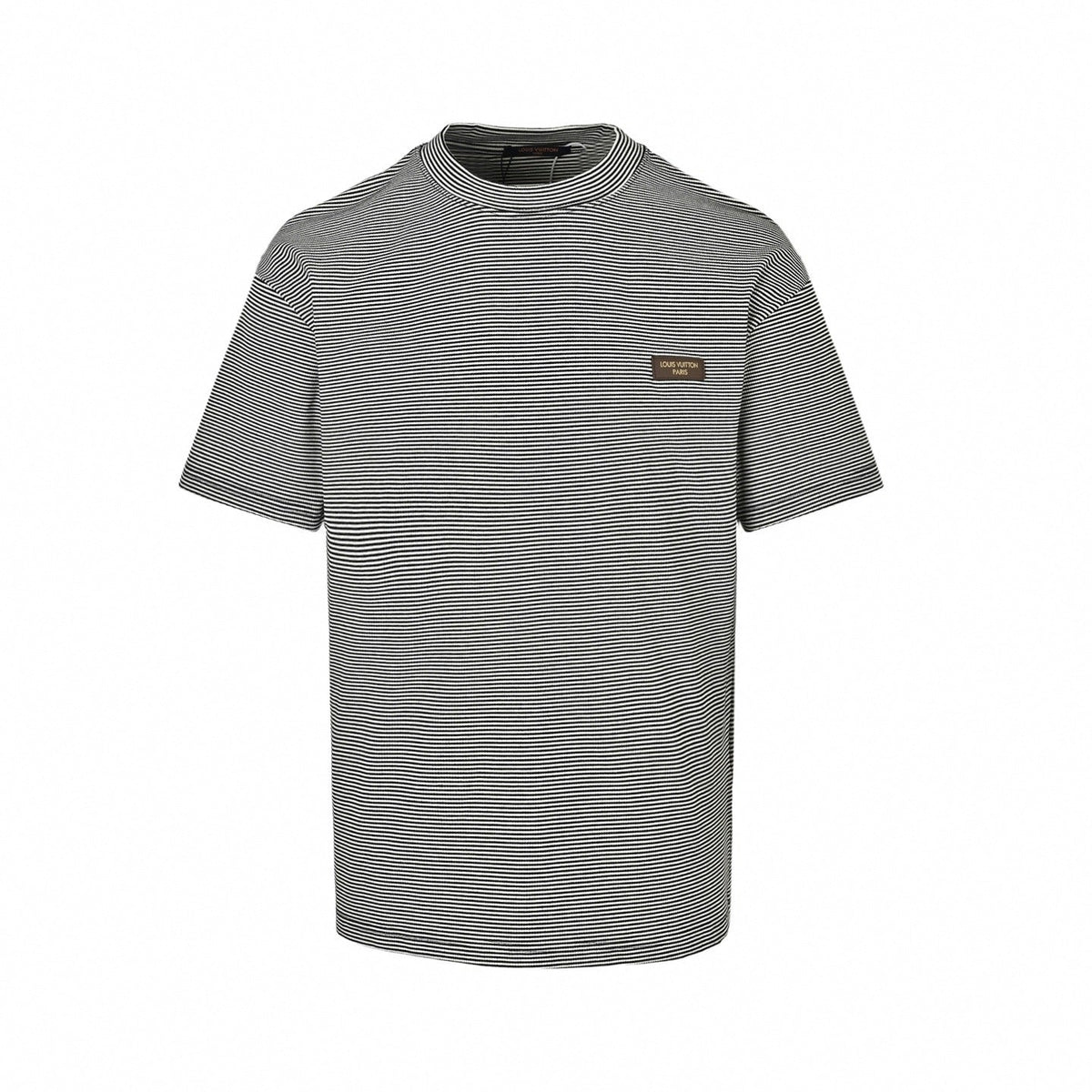 Micro-Stripe Leather Patch T-Shirt - Black/White
