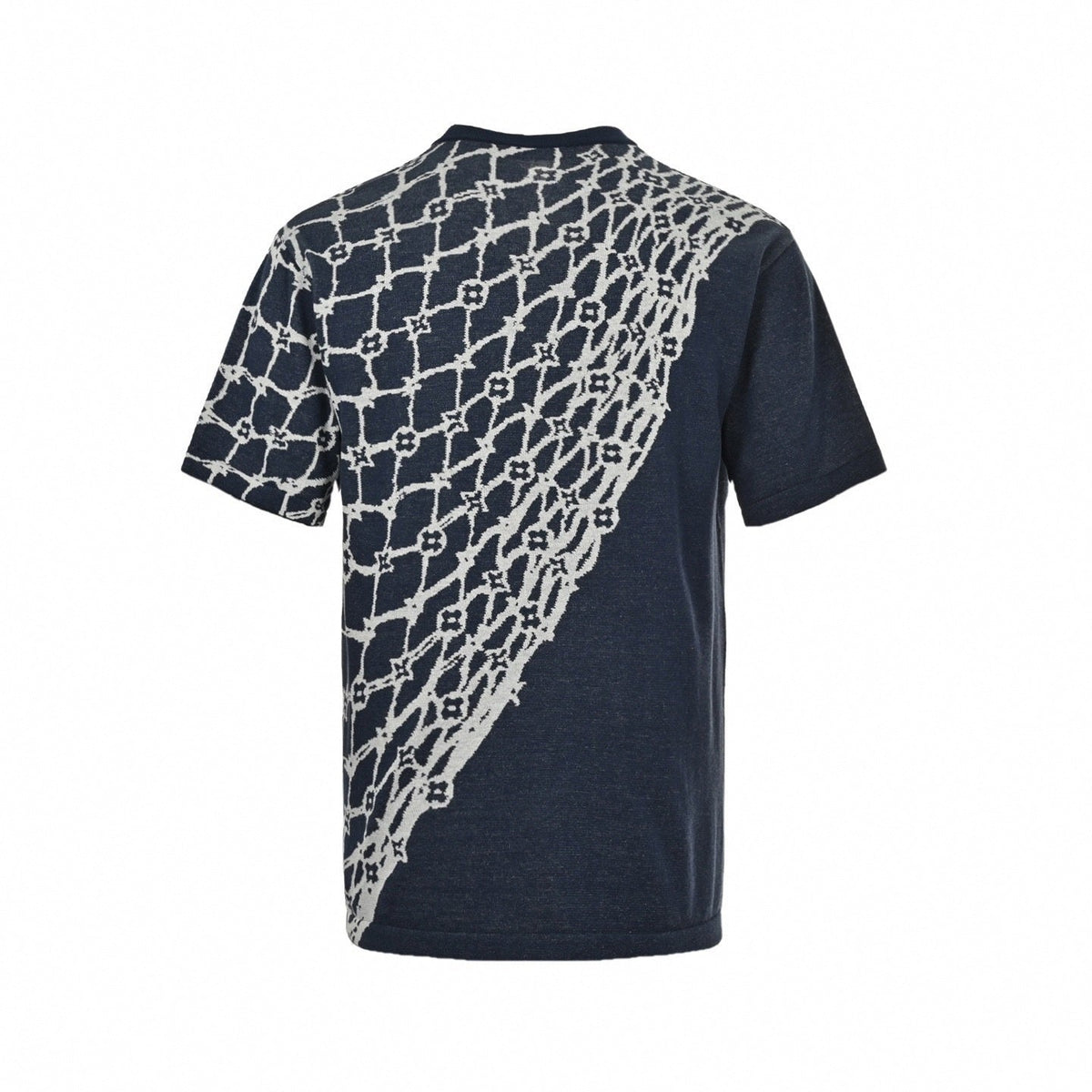 Asymmetrical Monogram Net Knit T-Shirt | Navy Blue