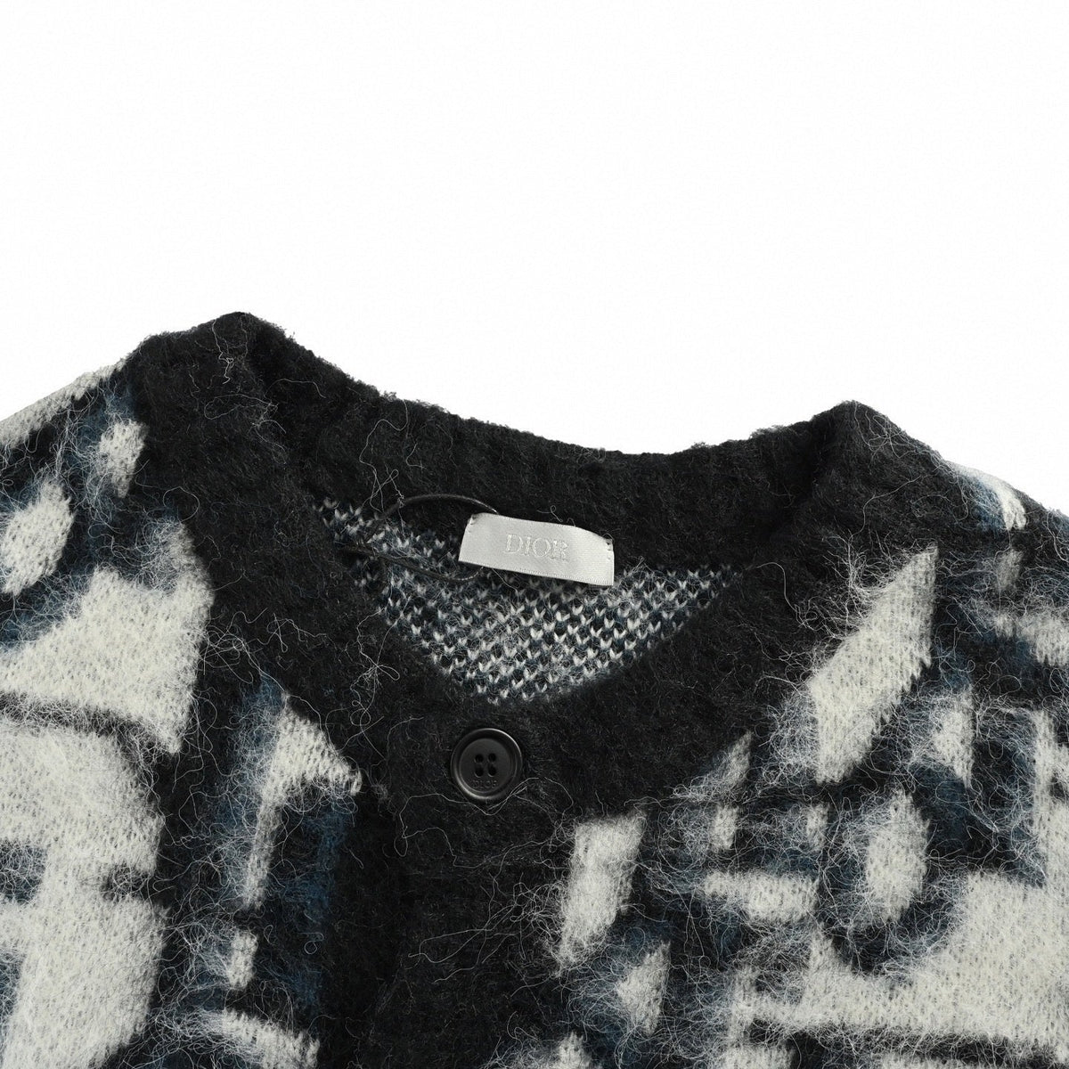 Oblique Brushed Wool Jacquard Cardigan | Black & White