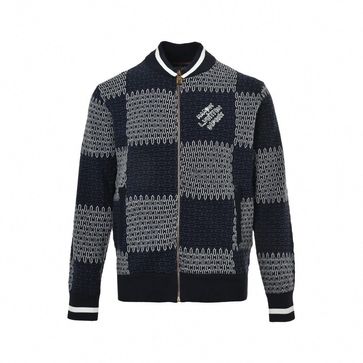 Damier Chain Link Zip-Up Knit | Navy