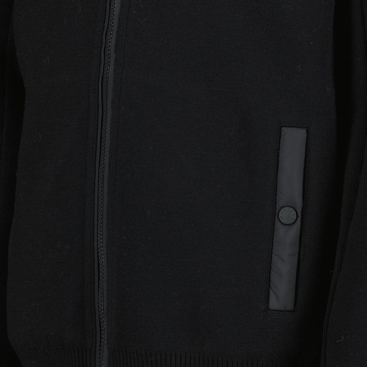 Black Quilted Zip-Up Cardigan in Wool