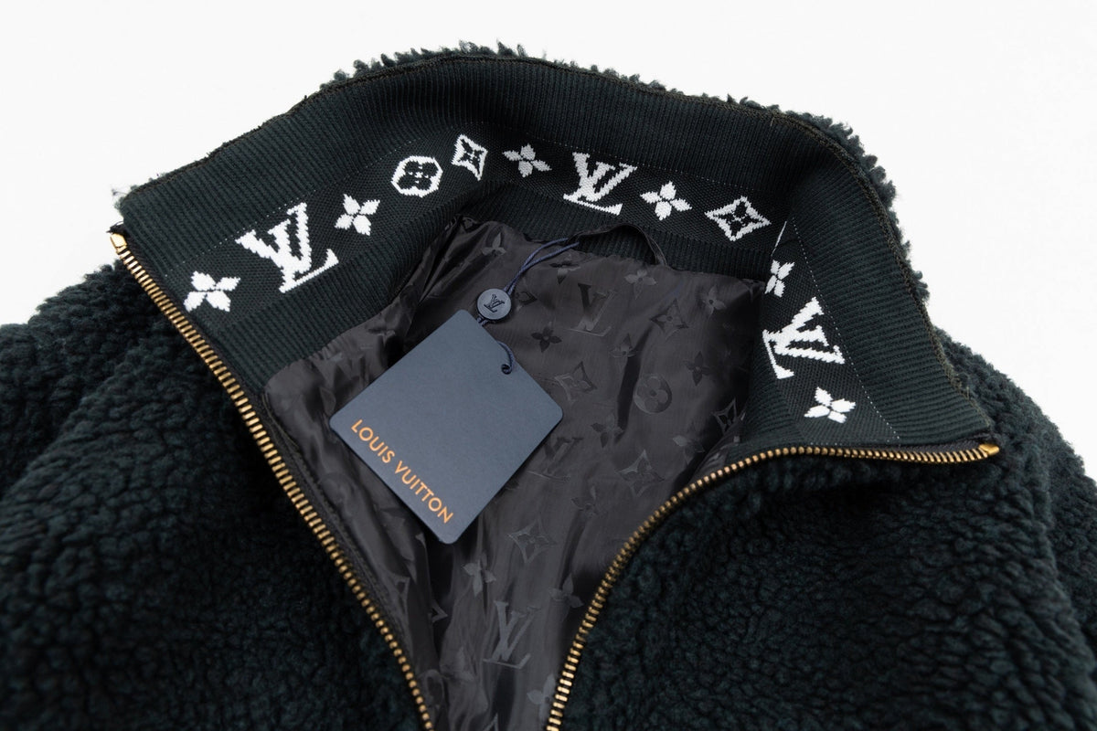 Monogram Cuff Textured Fleece Jacket | Black