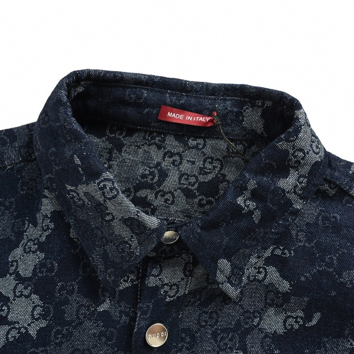 Camouflage Jacquard Denim Overshirt | Navy Blue