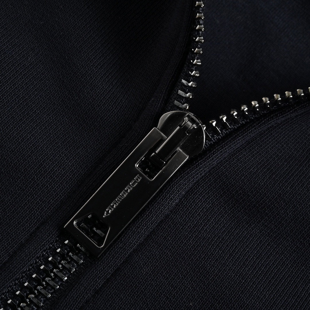 TB Monogram Zip-Up Checked Trim Hoodie | Navy