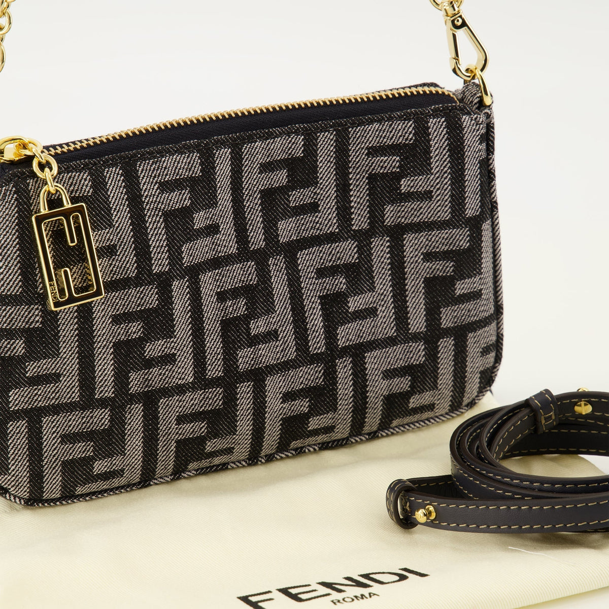 FF Denim Baguette Clutch