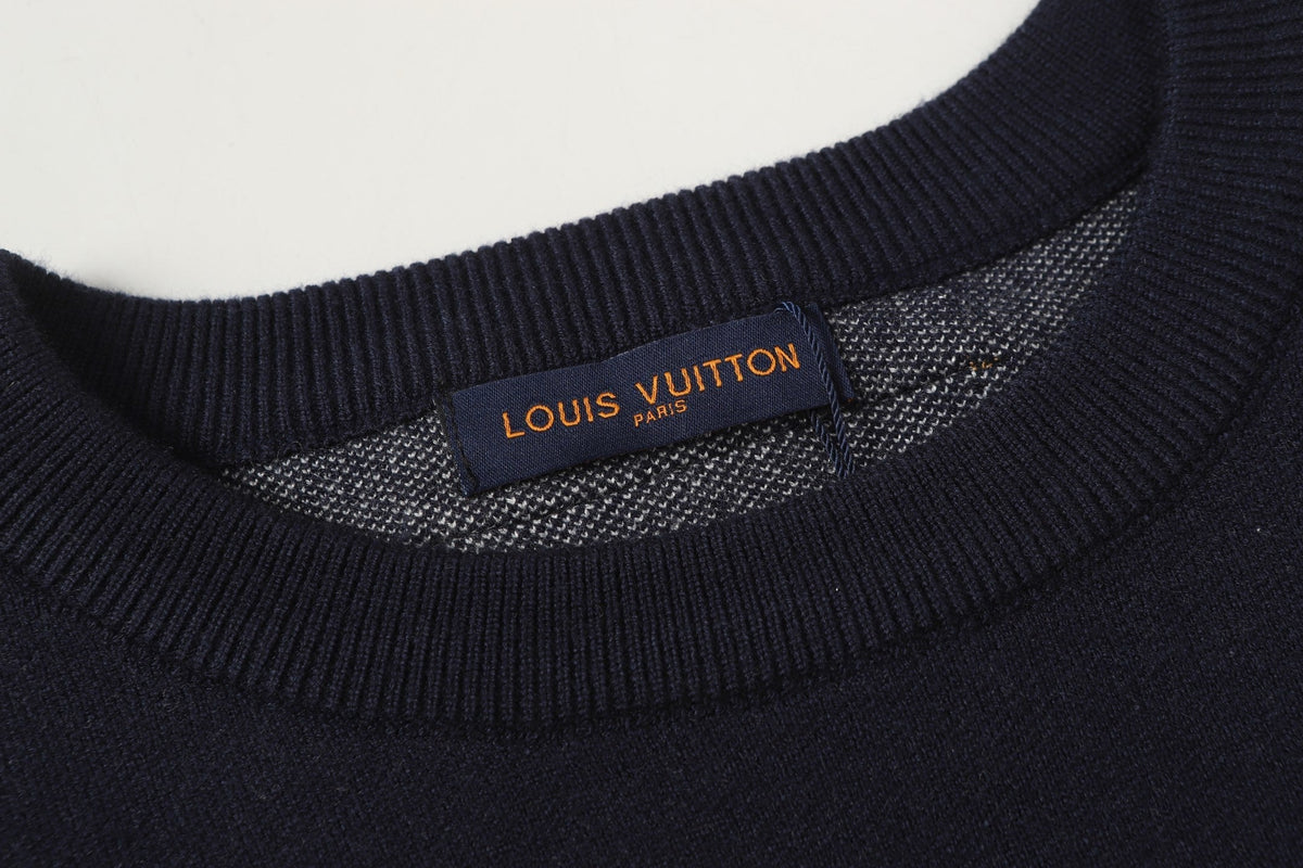Scattered Monogram Intarsia Wool Crewneck | Navy