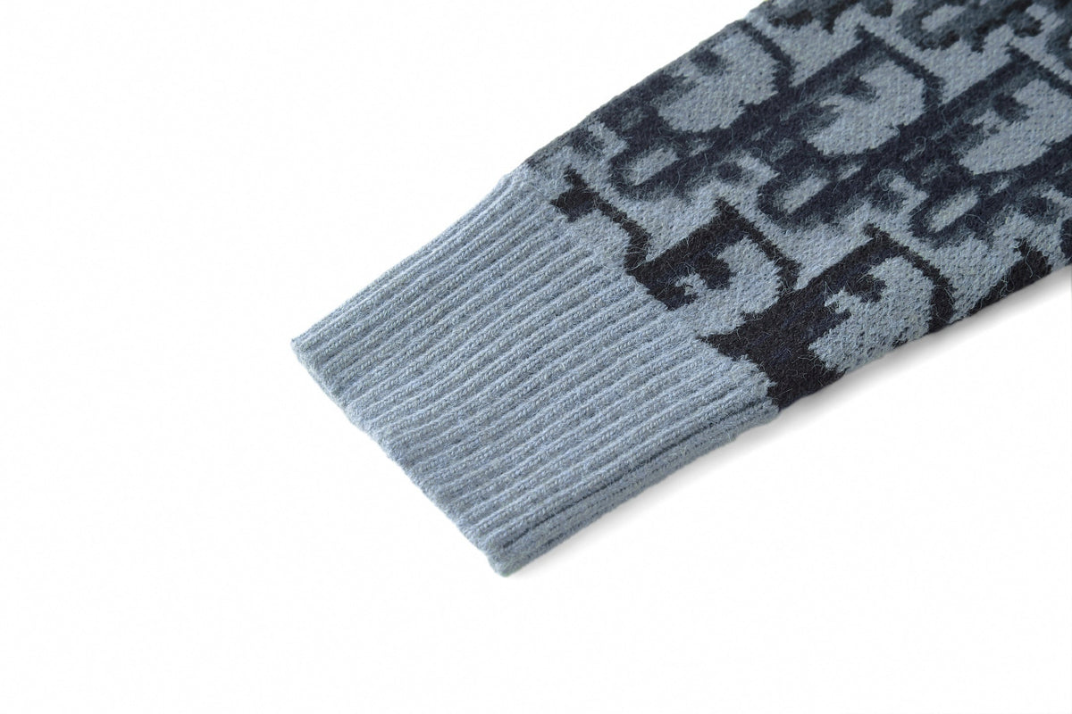 Oblique Terry Cotton Jacquard Crewneck | Blue