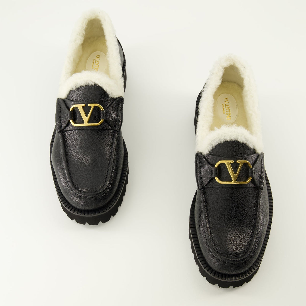 Leather and Wool VLogo Loafers
