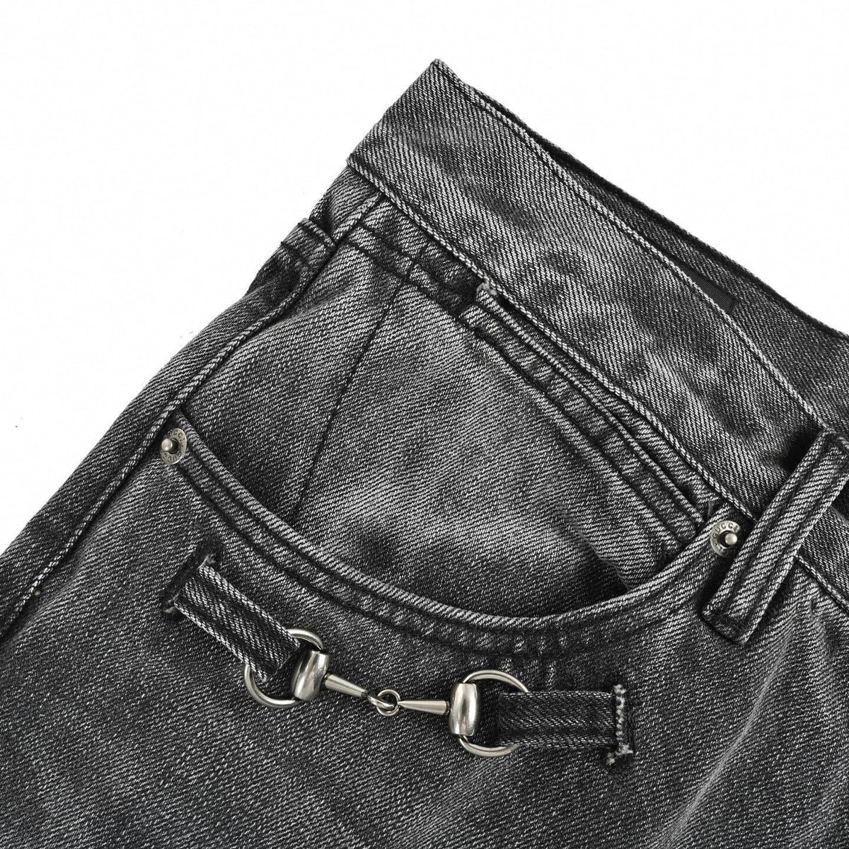 Horsebit Washed Denim Jeans