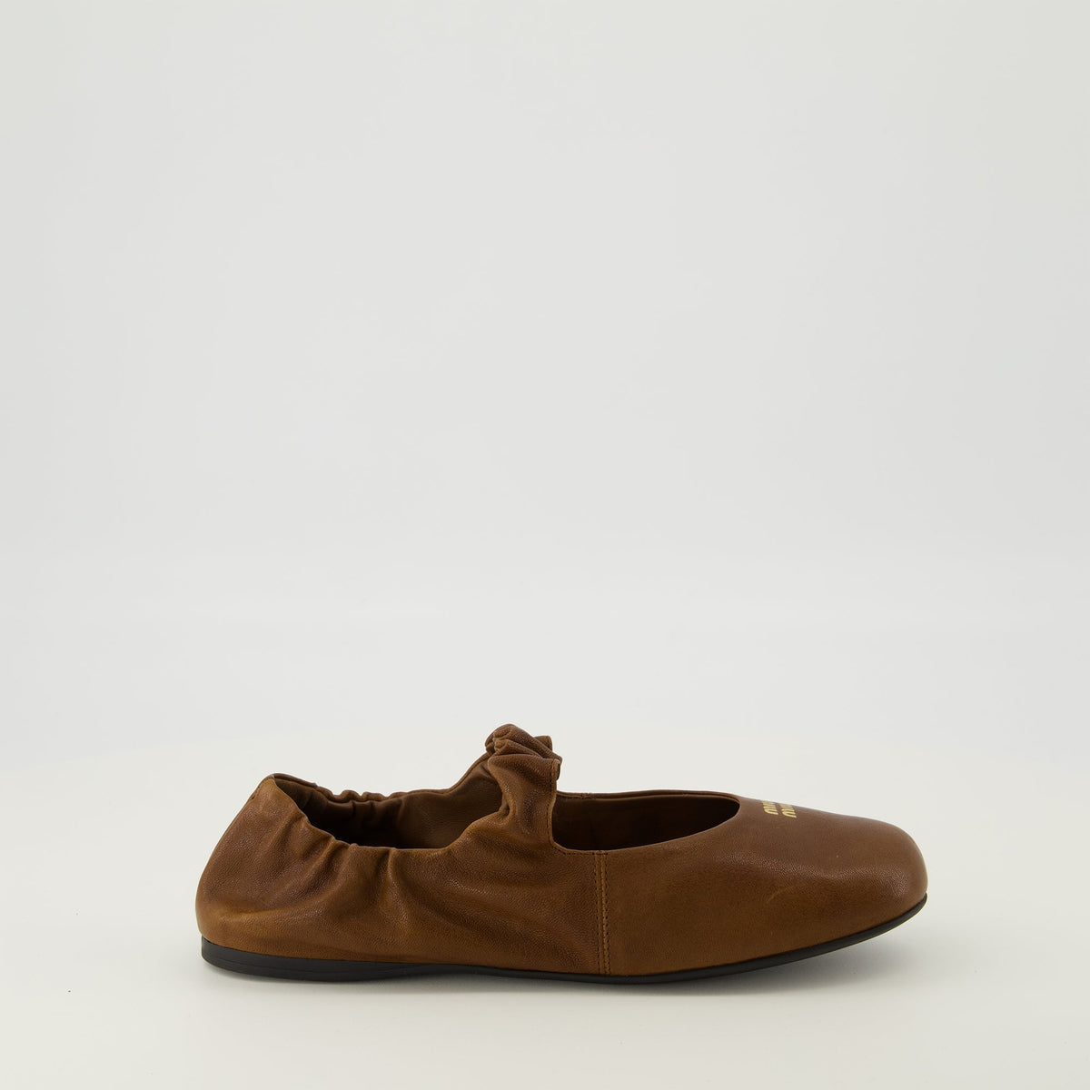 Brown Leather Ruched Ballerinas